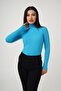Turtleneck Ribbed Flexible Turquoise Knitwear Sweater - 3