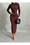 Women's Brown Drape Detail Long Dress - 2