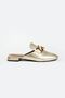 Women's Gold Leather Accessory Detailed Slippers - 2