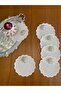 6 Pieces Linen Linen Ecru Color Pearled Daisy Patterned Cocktail Serving Napkin - 2