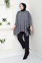 Women's Anthracite Hijab Knitwear Oversized Slit Sweater - 4