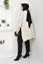 Women's Beige Hijab Knitwear Oversized Slit Sweater - 4