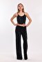 Lined Elastic Wide Leg Sequined Plus Size Evening Dress Pants |   Pnt34693 Black Black - 2
