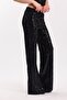 Lined Elastic Wide Leg Sequined Plus Size Evening Dress Pants |   Pnt34693 Black Black - 4