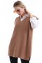 Women's V-Neck Slit Knit Sweater Brown Oversize - 5