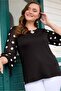 Women's Embossed Polka Dot Pattern Collar Hollow Out Pearl Accessory Wide Three-Quarter Sleeve Tulle Sleeve Flexible Viscose Blouse - 5