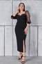 Women's Sweetheart Neckline Spaced Pearl Detail Sleeve Patterned Tulle Front Slit Stretchy Plus Size Evening Dress - 7