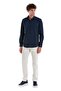 Navy Blue Slim Fit Plain 100% Cotton Light Italian Collar Long Sleeve Satin Shirt - 2
