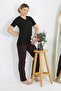 Women's Short Sleeve Cotton Combed Pajama Suit Black 4214 - 6