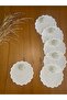 6 Pieces Linen Linen Ecru Color Pearled Daisy Patterned Cocktail Serving Napkin