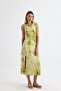 Slit sleeveless Stretch Fabric viscose dress |   Elb35734 peanut green batik - 3