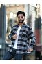 Men's Black and White Striped Double Pocket Lumberjack Shirt