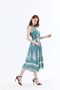 Belt Detailed Long Printed Viscose Gilet Dress |   Elb35653 Water Green - 7