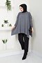 Women's Anthracite Hijab Knitwear Oversized Slit Sweater - 6