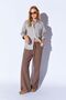 Khaki Satin Soft Textured Striped Comfortable Cut Women's Shirt with Pocket Detail - 9142 - 3