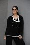 Women's Black 2 Oversize Double-Breasted Cardigan Pants Set Acrylic Knitwear - 2