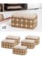 5 small beige square plaid under-bed storage bags, travel organizer, 30x20x15 cm