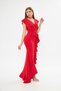 Flexible Red Scuba Fabric Flounce Detail Evening Dress and Graduation Dress 729 582443 - 3