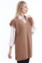 Women's V-Neck Slit Knit Sweater Brown Oversize - 4