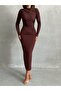 Women's Brown Drape Detail Long Dress