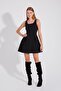 Thick Strap Mini Dress with Side Gather Detail - Back Zipper