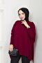 Women's Burgundy Hijab Knitwear Oversize Slit Sweater - 2
