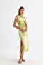Slit sleeveless Stretch Fabric viscose dress |   Elb35734 peanut green batik - 6