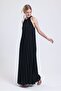 Lined Pleated Long Evening Dress Chiffon Dress |   Elb35127 Black - 2