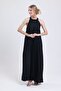 Lined Pleated Long Evening Dress Chiffon Dress |   Elb35127 Black