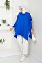 Women's Sax Blue Hijab Knitwear Oversize Slit Sweater - 4