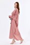 Cuffed, Tasseled, Viscose Striped Kimono |   Kmn35613 Powder Striped - 2