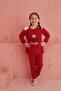 Red Smile Points Print Crew Neck Plush Fleece Pajamas Suit - 3