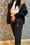 Women's Zippered Hooded 3 Thread Raised Tracksuit-Cardigan Set