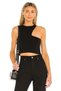 WOMEN'S BLACK ASYMMETRICAL CUT JERSEY Cropped TOP
