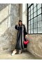 Black Combed Cotton Top and Woven Bottom Oversize Long Sleeve Long Dress 28169 - 6