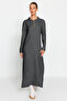 Anthracite Polo Neck Buttoned Comfortable Fit Rib Knitwear Dress Tctaw24Eb00025 - 2