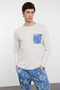 Erkek Gri - Mavi Regular Fit Couple/Çift Örme Pijama Takımı TMNAW25PT00050 - 3