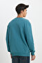 Regular Fit Regular Cut 100% Cotton Crew Neck Turquoise Sweatshirt - 5