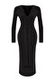 Siyah V Yaka Bodycone/Vücudu Saran Maxi Örme Elbise TPRAW25EL00043 - 6