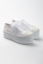 Women's White Linen Pearl Embroidered Wedding Dress Shoes - 8