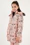 Faux Fur Text Printed Removable Hooded Plush Lined Winter Coat Girls Child MON - 6