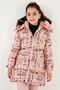 Faux Fur Text Printed Removable Hooded Plush Lined Winter Coat Girls Child MON - 3