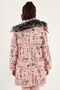 Faux Fur Text Printed Removable Hooded Plush Lined Winter Coat Girls Child MON - 5