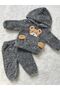 Winter Teddy Bear Patterned Welsoft Luxury Baby Set with Plush Pocket Hood - 4