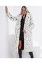 White Leopard Patterned Women's Fur Coat - Long and Loose - 4