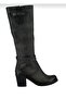 Women's Rubber Sole Thick Heeled Water Repellent Matte Leather Buckle Gray Knee Boots - 3