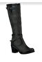 Women's Rubber Sole Thick Heeled Water Repellent Matte Leather Buckle Gray Knee Boots - 4