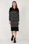 Striped Half-Zip Slit Knitwear Dress Dress 4615183 - 5