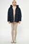 Women's Navy Fiber Hooded Windproof Puffer Winter Coat - 2