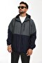 Men's Anthracite- Navy Blue Two Color Lined Hooded Pocket Raincoat-Windbreaker - 3